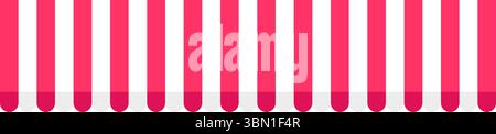 Shop awning print. Striped store canopy pattern. Market tent background with red and white stripes isolated on white background. Cafe sunshade design. Kiosk umbrella backdrop. Vector illustration. Stock Vector