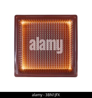it is dark brown square plastic cookies container isolated on white. Stock Photo
