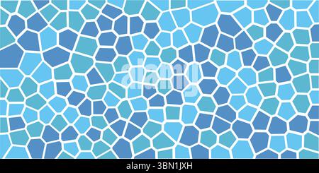 Stained glass mosaic background. Irregular blue tiles and white outlines. Decorative broken texture. Chaotic color tiles. Abstract geometric design te Stock Vector
