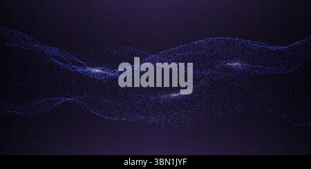 Technology background with dynamic wave. Glowing blue particles on dark backdrop. Futuristic abstract texture. Digital data concept. Deep learning des Stock Vector