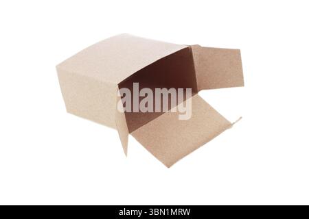 It is One open brown paper box isolated on white. Stock Photo