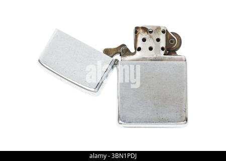 it is one stainless steel lighter isolated on white. Stock Photo