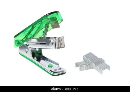 it is stapler and staples isolated on white. Stock Photo