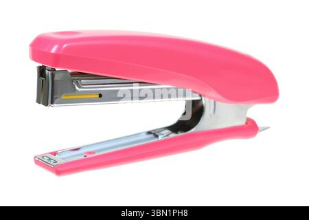 it is one pink stapler isolated on white. Stock Photo