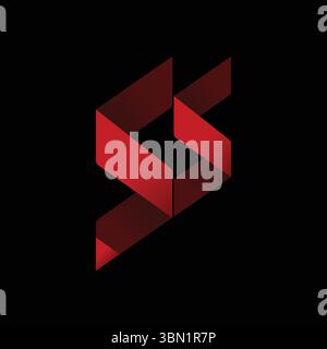 Modern Red Z Letter Logo with Ribbon Style on Black Background for Corporate Branding and Design Stock Vector