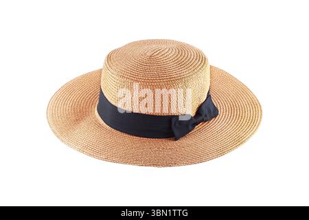 It is Circle one straw hat for decoration isolated on white. Stock Photo