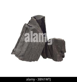 It is Pile of charcoal isolated on white. Stock Photo