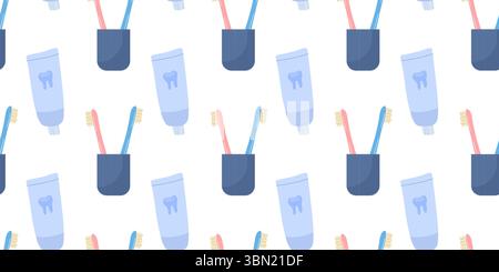 Bright and colorful dental hygiene items arranged in a repeating pattern Stock Vector