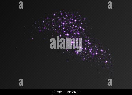 Purple sparkling stars, shiny particles light effect, transparent ...