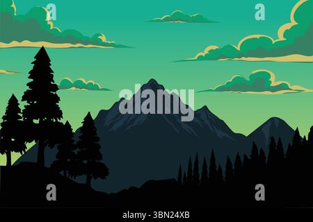 Scenic mountain range view beneath an expressive sky scene Stock Vector
