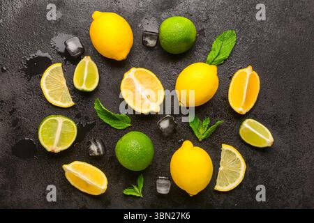Ingredients for preparing lemonade on black background Stock Photo