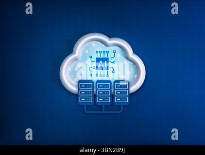 AI Data center, increased digital infrastructure, cloud computing, and smart applications concept. AI chip and data storage icon on big digital cloud Stock Photo