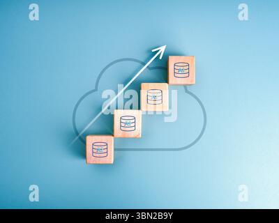 AI Data center growth, increased demand for digital infrastructure, and smart applications concept. Rise arrow on cube blocks as growth graph with AI Stock Photo
