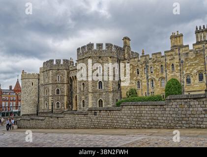 Windsor Castle in front of a cloudy sky. Windsor, Berkshire, England, Great Britain Stock Photo