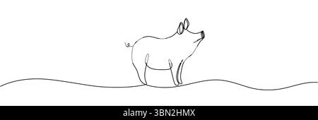One line continuous pig. Line art pig isolated on white background. Hand drawn vector art. Editable stroke. Stock Vector
