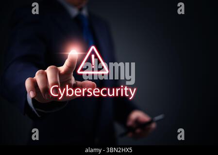 Cybersecurity alert concept showing data protection, security risk, and digital threat warning with online hacker prevention and IT network defense. Stock Photo