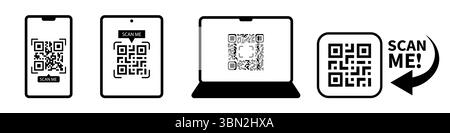 QR code set. Scan Me. Scan qr code icon. Template of frames for QR code with text - scan me. Vector illustration.. Stock Vector