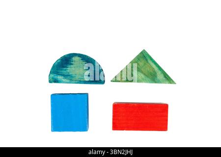 Colorful Wooden Geometric Shapes Isolated on White Background Stock Photo
