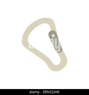 Cartoon Climbing Carabiner Icon. Cartoon climbing carabiner in flat style with beige and gray colors. Central object on white background. Stock Vector