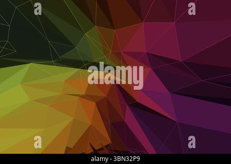 Array of colorful triangular polygons is forming low-poly gradient across transparent background Stock Photo