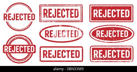 Rejected Stamp vector set. Rejected Rubber Stamp design collection. Rejected Grunge stamp pack. Seal Rejected. Vector illustration image. Isolated one Stock Vector