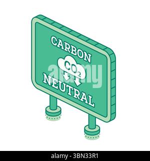 Isometric Carbon Neutral sign with CO2 cloud icon. Concept of sustainability, zero emissions, and environmental responsibility for a cleaner future. Stock Vector