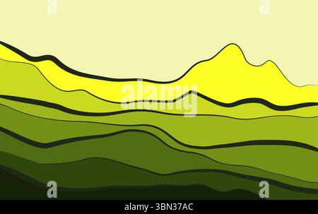Mountain minimal background vector. Abstract landscape hills with green color design Stock Vector