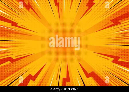 Cartoon comic background with lightning burst effect. Vector manga graphic with flash and thunders. Energy explosion frame with electric abstract Stock Vector