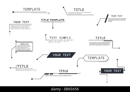 Callout title text box Abstract vector infographic with digital HUD, textbox callouts, and modern UI elements. Includes frames, lines, and info icons for dashboard or space-themed content. Vector illustration Stock Vector