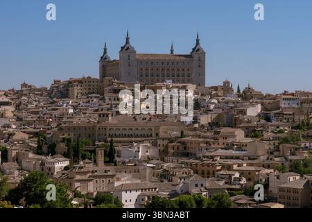 This is a view of the Toledo Alcazar Palace an historic heritage site in the Andalusia region on July 02, 2021 in Toledo, Spain Stock Photo