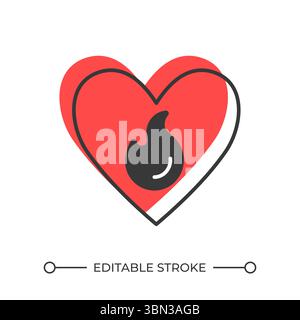 Heart flame offset shadow line icon Stock Vector