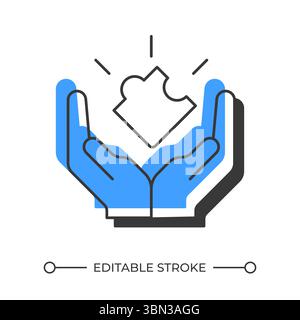 Holding puzzle piece offset shadow line icon Stock Vector