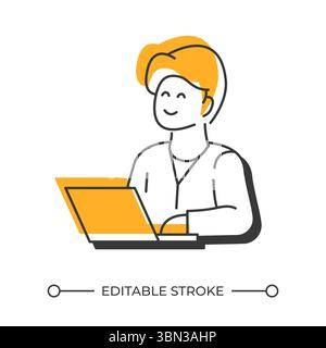 Laptop worker offset shadow line icon Stock Vector