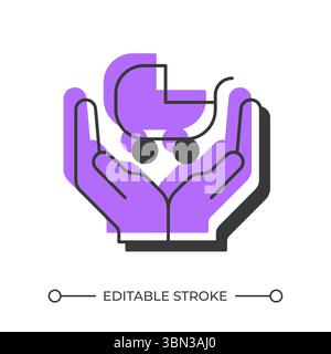 Baby stroller care offset shadow line icon Stock Vector