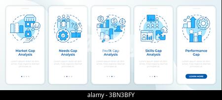 Types of gap analysis blue onboarding mobile app screen Stock Vector