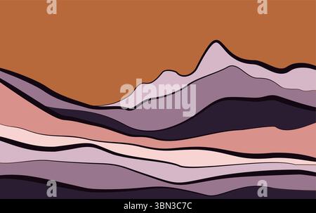 Mountain background vector. Minimal landscape art with flat color design Stock Vector