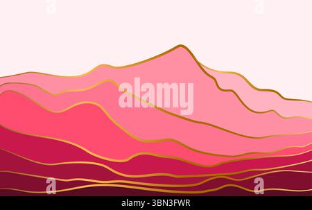 Landscape mountains with golden line art. mountain llustration in flat style. Stock Vector