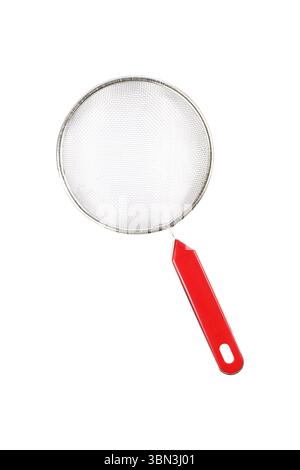 it is one stainless steel strainer isolated on white. Stock Photo