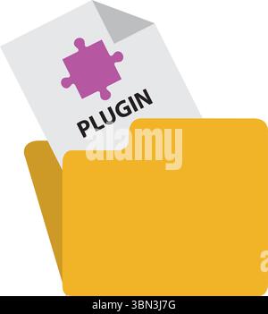 Ecommerce CMS Website Plugins vector icon with yellow folder and files concept. Website plugins for boosting digital marketing, UX and SEO. Stock Vector