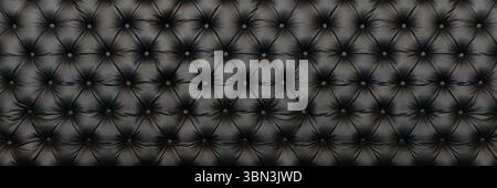 it is horizontal elegant black leather texture with buttons for pattern and background. Stock Photo