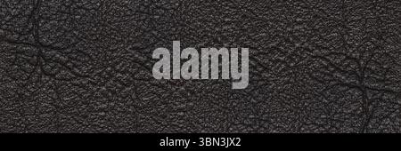 it is luxury horizontal black leather texture for pattern and background. Stock Photo