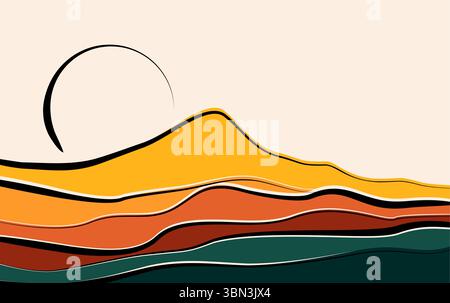 Mountain Art Flat Color Design Abstract Background. Mountain Simple Vector Stock Vector