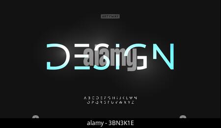 Futuristic geometric alphabet, stylized cutout techno font, robotic typographic symbols for AI branding logo, digital startup lettering headline Stock Vector