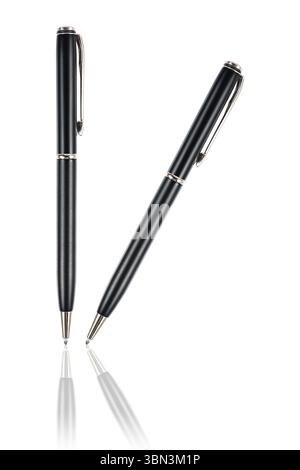 Two Pens Withe Background Two black pens isolated on white background with space for copy ...