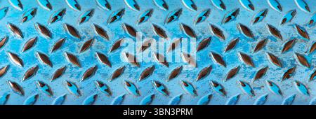 it is horizontal old steel diamond plate for background and design. Stock Photo
