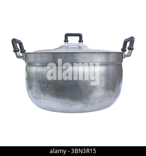 it is one used stew pot with cover isolated on white. Stock Photo