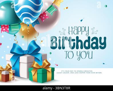Happy Birthday Clipart with Wrapped Presents, Balloons, and Confetti in a Fun Party Scene. Stock Vector