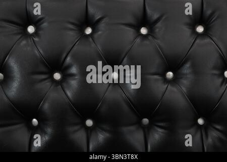 it is elegant black leather texture with white buttons for background and design. Stock Photo