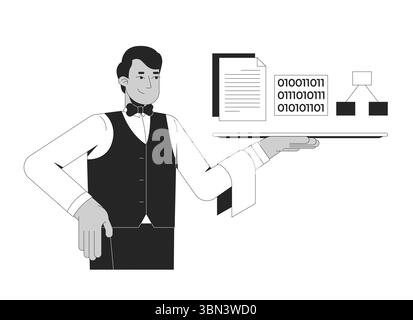 Serving up data for training AI line illustration concept Stock Vector