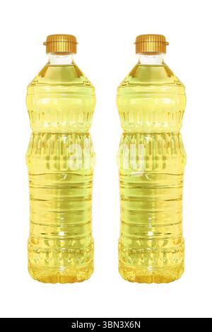two bottles of cooking oil isolated on white. Stock Photo